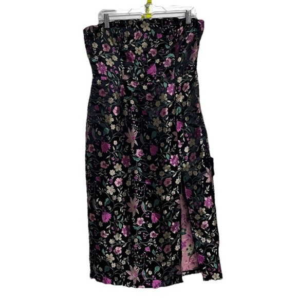 Lulus Make a Move Black Satin Floral Jacquard Asian Whimsical Goth Midi Dress L - Picture 2 of 10